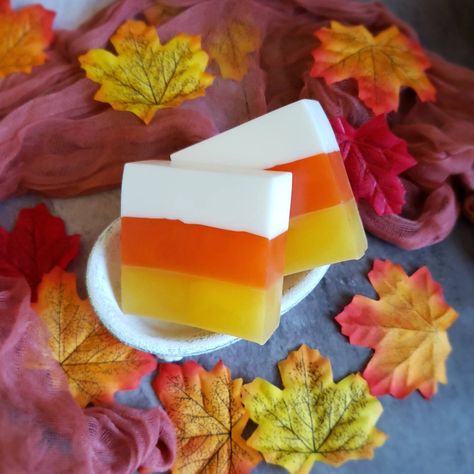 "DO YOU NEED MORE THAN 6 BARS OF SOAP? MESSAGE ME FOR A CUSTOM LISTING. This listing is for one (1) candy corn soap bar. - This Halloween soap would make a great party favor for kids and adults alike. - Each soap bar is scented with \"Candy Corn\" fragrance oil. - Made with detergent-free and paraben-free Shea butter and clear glycerin bases. INGREDIENTS: Sorbitol, Coconut Oil, Propylene Glycol, Stearic Acid, Water, Sodium Hydroxide, Glycerin, Shea Butter, Titanium Dioxide, Fragrance Oil, Mica. Autumn Bathroom, Beach Theme Gifts, Fall Bathroom Decor, Fall Soaps, Halloween Soap, Fall Bathroom, Beach Lover Gifts, Mini Soaps, Homemade Halloween