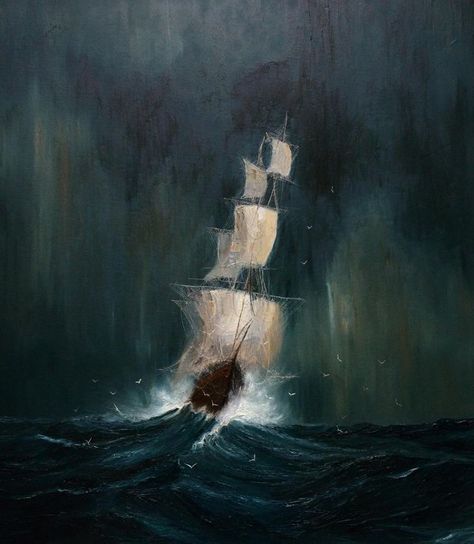 Oilcolor Painting Idea, Dark Ocean Painting, Oil Painting Aesthetic Dark, Stormy Sea Painting, Fantasy Oil Painting, Dark Oil Painting, Oil Painting Wallpaper, Aesthetic Oil Painting, Boat Oil Painting