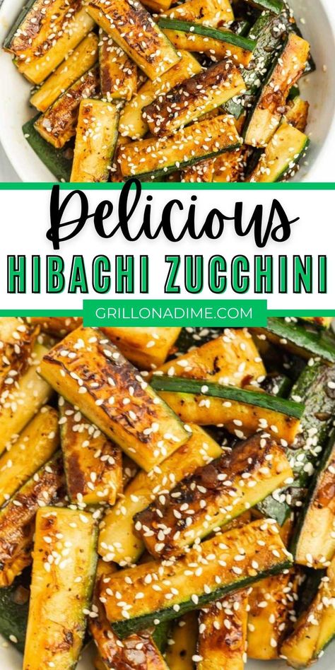 Hibachi Zucchini - grillonadime.com Hibachi Chicken And Zucchini, Soy Sauce Zucchini, Habatchi Zucchini, Black Stone Zucchini, Low Carb Meals On Blackstone, Hibachi Zucchini And Squash, Black Stone Veggies Ideas, Dos Coyotes Recipes, Hibachi Vegetables Air Fryer