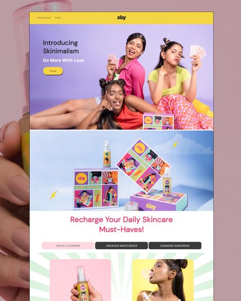 Slay cosmetics | Website design | Social media | Fun aesthetic for a Gen Z skincare brand Gen Z Website Design, Gen Z Presentation Design, Gen Z Graphic Design Trends, Gen Z Aesthetic Graphic Design, Gen Z Branding Design, Gen Z Design, Gen Z Social Media Design, Product Photography Studio, Custom Pizza