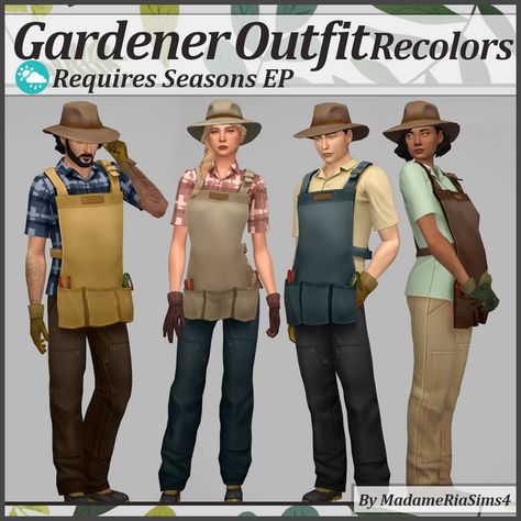 Gardener Outfit Recolors | MadameRia on Patreon Sims 4 Cc Gardening Clothes, Sims 4 Butler, Adventurer Clothes, Gardener Outfit, Sims 4 Cottage, Career Outfits, Farm Clothes, Casas The Sims 4, Sims 4 Cc Packs