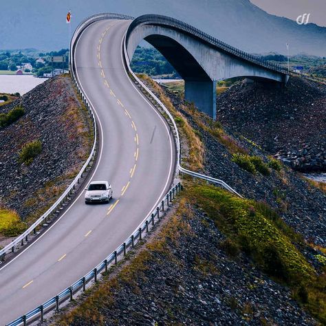 The Storseisundet Bridge in Norway is so dramatically shaped it has featured in   television adverts. It's enough to make even the most fool-hardy of motorists turn their car around. But this apparent road to nowhere is merely an optical   illusion dubbed the drunken bridge. Road Pictures, Visit Norway, Travel Wishlist, Norway Travel, Wallpapers Iphone, Europe Travel Tips, Wanderlust Travel, European Travel, Key West