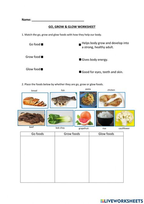 Go Grow And Glow Foods Worksheet, Healthy And Unhealthy Food Worksheet, The Food We Eat Worksheet, Food Groups Worksheet, Healthy And Junk Food Worksheet, Healthy And Unhealthy Food, Food Activities, Food Charts, Food Help