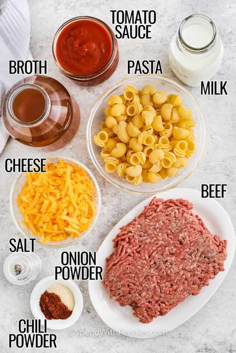 Whip up a quick and cozy dinner with one-pot homemade Hamburger Helper! In this easy-to-make comfort dish, seasoned ground beef, pasta, and a rich cheesy sauce come together in a single pot for a delicious meal that's both satisfying and fuss-free. Say goodbye to the box and hello to a homemade version that's sure to become a family favorite. #hamburgerhelper #homemade #onepot #spendwithpennies Hamburger Helper Spaghetti, Quick Hamburger Meat Recipes Ground Beef Easy Dinners, Hamburger Helper Homemade Easy, Homemade Hamburger Helper Easy, Easy Homemade Hamburger Helper, Ground Beef Tomato Sauce, Hamburger Helper Homemade, Hamburger Meat Recipes Ground, Healthy Hamburger