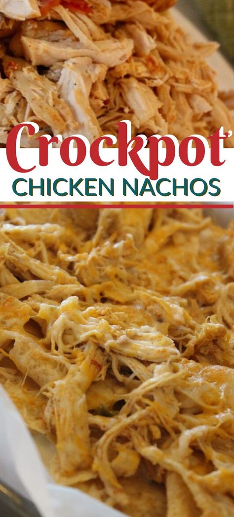 Crockpot Chicken Nachos Easy, Easy Dinner Recipes To Feed A Crowd, Crockpot Taco Chicken Nachos, Crockpot Dinner For A Crowd Parties, Grilled Chicken Nachos Recipe, Crockpot Creamy Chicken Nachos, Crockpot Chicken Nachos Recipe, Chicken Nachos Crockpot, Easy Chicken Nachos Recipe