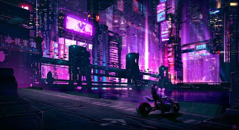 R∆D∇CS⟠ on Twitter: "#Artof2020 was a year full of neon and purple… " Dystopian Aesthetic, Dark Red Wallpaper, Desktop Wallpaper Art, Cyberpunk Aesthetic, Cyberpunk City, Romance Art, One Peice Anime, Futuristic City, Science Fiction Art