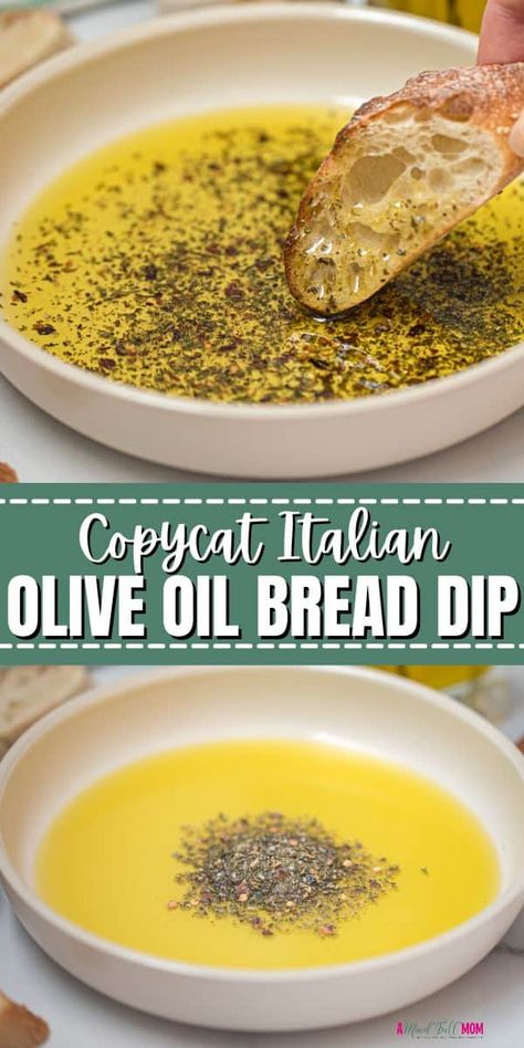 Made with a dried blend of spices and rich, aromatic olive oil, this restaurant-style bread dipping oil is incredibly easy to make. Whether served as an appetizer or given as a gift, it doesn't get much better (or easier) than this olive oil bread dip! Olive Garden Olive Oil Dip, Bread With Olive Oil Dip, Olive Oil Bread Dipping Recipe, Bread Olive Oil, Seasoned Olive Oil, Garlic And Olive Oil, Dipping Bread Recipe Olive Oils, Olive Oil Bread Dip Recipe, Sourdough Dipping Oil