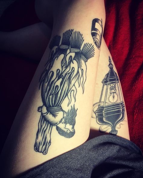 Leg tattoo, witch tattoo, lamp tattoo, tattoos Woman Burning At Stake Tattoo, Witch At The Stake Tattoo, Witch Burning At Stake Tattoo, Burning At The Stake Tattoo, Burning Book Tattoo, Witch Burning Tattoo, Stake Tattoo, Burning Witch Tattoo, Burning At The Stake