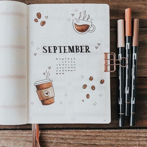 30+ Bullet Journal Coffee Theme Ideas For Your Bujo Pages - The Creatives Hour Bullet Journal Coffee Theme, Bujo Pages, Bullet Journal September, Bullet Journal Month, Penanda Buku, Bujo Planner, Album Journal, Creating A Bullet Journal, Bullet Journal Cover Page