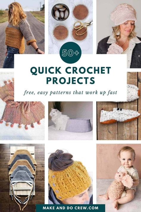 50+ Fast Crochet Projects - Small Patterns for Instant Gratification Fast Crochet Patterns, Fast Crochet Projects, 1 Hour Crochet Projects, Cozy Hats, Crochet Elf Hat, Crochet Project Free, Small Patterns, Make And Do Crew, Quick Crochet Projects