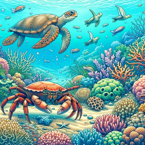 Bottom Of The Sea Drawing, Sea Life Mural, Sea Turtle Pictures, Turtle Wallpaper, Sea Drawing, Deep Sea Diver, Underwater Painting, Lost Ocean, River Art