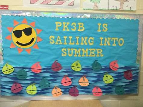 Sailing into Summer Bulletin Board - May/June Summer Bulletin Board, Preschool Boards, Summer Bulletin Boards, Birthday Bulletin Boards, Birthday Bulletin, Infant Classroom, Preschool Bulletin, Classroom Birthday, Door Display