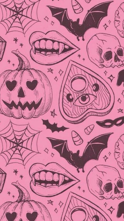 Pink Vintage Halloween Wallpaper, Black And Pink Halloween Aesthetic, Goth Summer Wallpaper, Pink Halloween Prints, Pink And Black Halloween Wallpaper, Pink Halloween Wallpaper Iphone, Pink Goth Wallpaper, Pink Spooky Wallpaper, Girly Goth Aesthetic