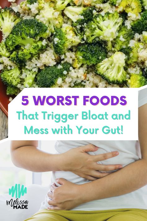 Bloat is a natural reaction that is usually caused by a build-up of gas in the stomach and/or intestines. While there are several causes of bloat, the most common trigger is food. I’m going to tell you the five worst foods that trigger bloat and mess with your gut. | Health and Wellness | Gut Health Stomach Gas, Gastric Problem, Digestive Juice, Bloated Stomach, Bloated Belly, Food Intolerance, Gut Feeling, Bad Food, Foods To Avoid