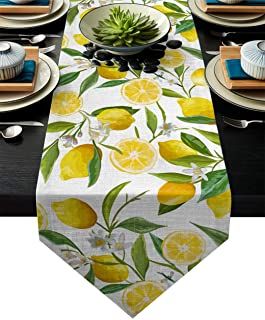 Farm Table Decor, Summer Table Runner, Lemon Kitchen Decor, Wedding Runner, Fruit Wedding, Modern Table Runners, Lemon Flowers, Holiday Dinner Party, Fabric Table Runner