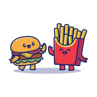 French Fries Tattoo, Burger And Fries Tattoo, French Fries Logo Design, Kawaii French Fries, Cartoon French Fries, French Fries Doodle, Chip Tattoo, Burger And Chips, Hamburger And Fries