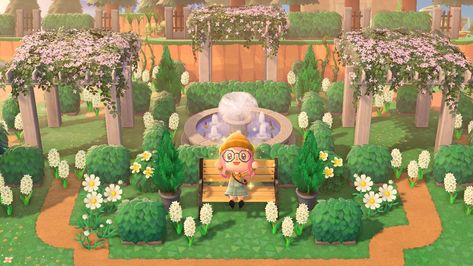 Animal Crossing Public Garden, Animal Crossing Botanical Garden Ideas, Acnh Botanical Garden Ideas, Animal Crossing Garden Ideas Flower, Animal Crossing Pergola, Animal Crossing Botanical Garden, Acnh Botanical Gardens, Acnh Flower Garden Layout Ideas, Acnh Garden Layout Ideas