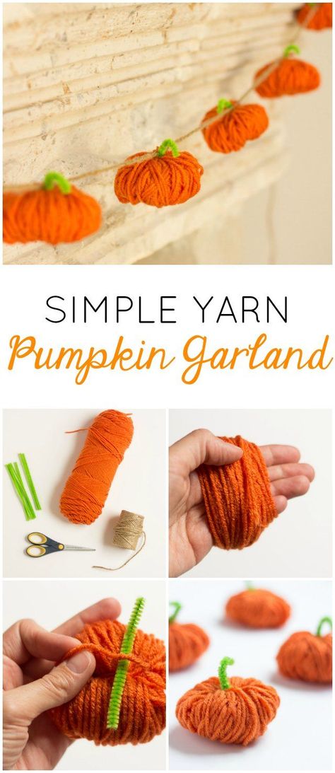 Adorn your mantle with sweet and festive decorations courtesy of this Simple Yarn Pumpkin Garland. This DIY craft project is fun, easy, and great for giving your home decor that pop of seasonal fall style. Yarn Pumpkin Garland, Yarn Pumpkins, Yarn Garland, Halloween Fest, Pumpkin Garland, Diy Halloween Decor, Adornos Halloween, Puffy Paint, Fall Crafts Diy