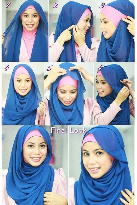 Foto Hijab Style Tutorial | via Facebook How To Wear Hijab, Tutorial Hijab Pashmina, Simple Hijab Tutorial, Style Tutorial, Hijab Designs, Simple Hijab, Muslim Style, Hijab Style Tutorial, Pashmina Hijab Tutorial