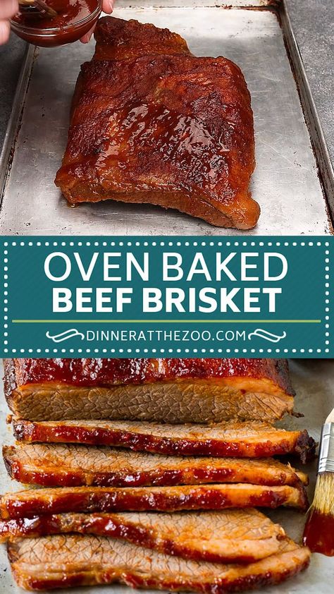 Beef Brisket Recipe - Dinner at the Zoo Bake Brisket In Oven, Barbecue Meals Dinners, Oven Baked Bbq Beef Brisket, Oven Baked Beef Brisket, Bbq Beef Brisket Recipes Oven, Baking A Brisket In The Oven, Beef Brisket Recipes Smoked In Oven, Boneless Beef Brisket Recipes, Roasted Brisket Oven