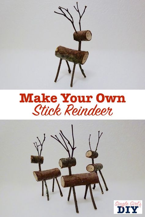 Looking for homemade Christmas craft ideas? Get step by step instructions to make these fun (and free!) DIY stick reindeer decorations with things you already have around the house. #Christmascrafts #diygiftideas #diyChristmasdecorations #makeyourown #holidaycrafts #Christmas #reindeer #stickcrafts Wood Reindeer Diy, Stick Reindeer, Raindeer Crafts, Rustic Reindeer, Diy Christmas Reindeer, Reindeer Diy, Homemade Christmas Crafts, Wood Reindeer, Christmas Trimmings