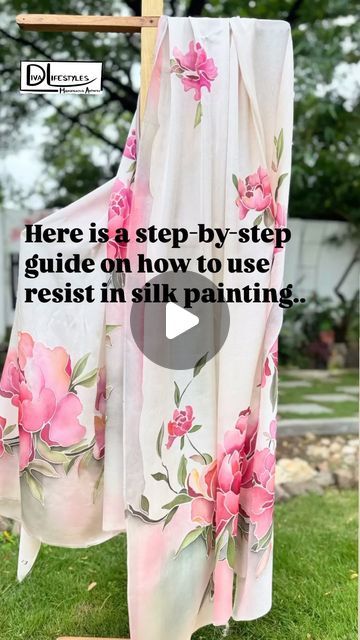 Silk Fabric Painting Tutorials, Painting On Silk Fabric, Silk Painting Patterns, Silk Painting Ideas, Silk Fabric Painting, Scarf Painting, Silk Painting Techniques, Dress Painting, Silk Scarf Painting