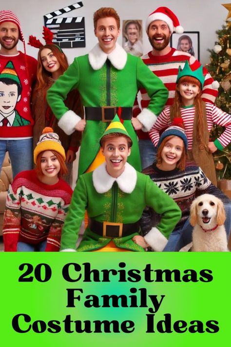 20 Christmas Family Costume Ideas for a Joyful Holiday Celebration Family Christmas Fancy Dress, Christmas Themed Costumes Group, Holiday Group Costume, Team Holiday Dress Up Ideas, Christmas Movie Family Costumes, Christmas Couple Costume Ideas, Favorite Christmas Movie Character Costumes, Silly Family Christmas Cards, Group Christmas Costumes For Work