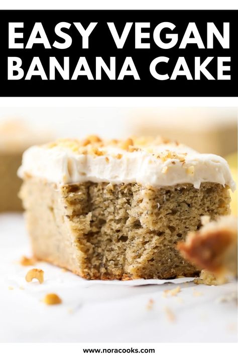 This is the best vegan banana cake ever! It's incredibly moist and fluffy and topped with a simple vegan cream cheese frosting. If you have a few overripe bananas, make this easy cake! Banana Cake Vegan, Vegan Banana Cake, Vegan Banana Muffins, Vegan Cream Cheese Frosting, Vegan Baking Recipes, Satisfying Eats, Homemade Snickers, Witchcraft Spells, Vegan Cream