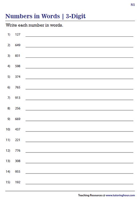 Writing 3-Digit Numbers in Words Write In Words Worksheet Maths, Writing Numbers In Words, Write Numbers In Words Worksheet, Basic English Grammar Book, Number Words Worksheets, Classroom Behavior Chart, Kindergarten Math Worksheets Addition, Addition Words, Math Addition Worksheets