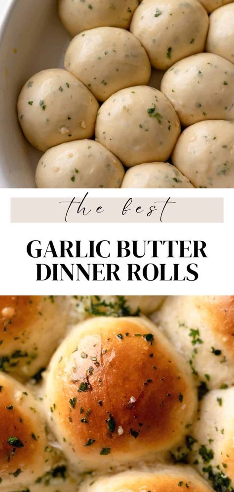 Garlic bread rolls are soft and fluffy dinner rolls brushed with delicious garlic herb butter. They make a perfect side to any dish, especially for Thanksgiving and the holidays! Garlic Butter Dinner Rolls, Garlic Butter Bread, Butter Dinner Rolls, Garlic Butter For Bread, Glutenfri Baking, Pudding Chia, Butter Bread, Thanksgiving Cooking, Herb Butter