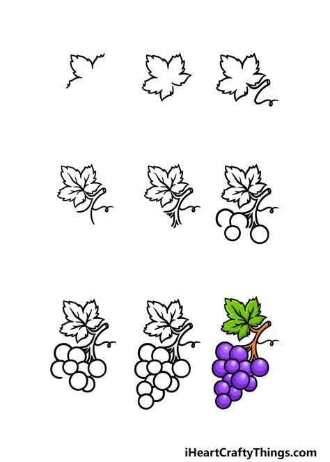 Grapes Art Painting, Grapes Drawing Easy, How To Draw Grapes Step By Step, How To Draw Grapes, Grape Drawing Simple, Grapes Doodle, Grapes Sketch, Drawing Sketch Tutorial, Drawing Grapes