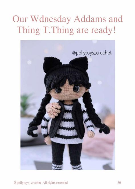 PATTERN CROCHET DOLL WEDNESDAY ADDAMS Crochet Wednesday Addams Doll, Wednesday Crochet, Wednesday Addams Doll, Wednesday Addams, Rag Doll, Pattern Crochet, Crochet Doll, Free Pattern, Amigurumi