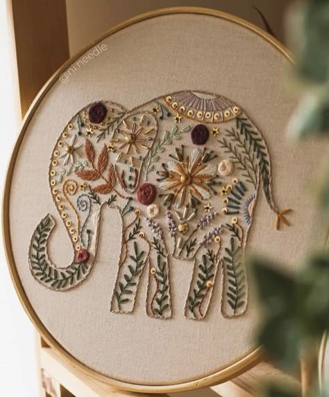 Flowers Fantasy Art, Embroider Ideas, Embroidered Elephant, Simple Hand Embroidery Patterns, Embroidery Tshirt, Hand Embroidery Kit, Handmade Embroidery Designs, Embroidery Stitches Tutorial, Hand Embroidery Projects