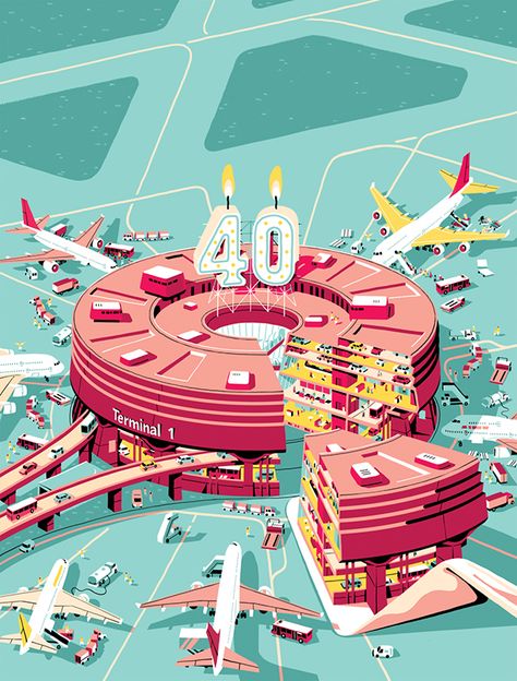 40 years: Charles de Gaulle Airport on Behance Charles De Gaulle Airport, Isometric Art, Cover Illustration, Isometric Design, Isometric Illustration, Affinity Designer, Design Industrial, New Energy, Flat Illustration