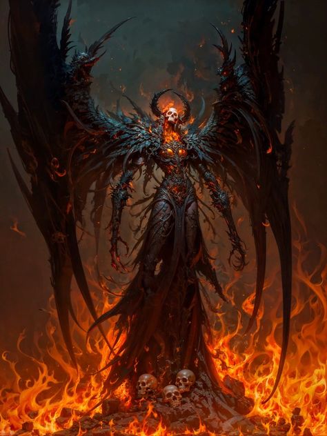 Demon Souls Dragon God, God Of Order Fantasy Art, Lucifer Fantasy Art, Dnd Demon Art, Fantasy Deities, Demon King Art, Demon Kingdom, Arch Demon, Demonic Entities