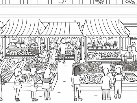 illustration of Vibrant market coloring experience Writing Childrens Books, Graphic Arts, Farmers Market, Adult Coloring Pages, Coloring Pages For Kids, Childrens Books, Coloring Pages, Marketing, Outdoor Decor