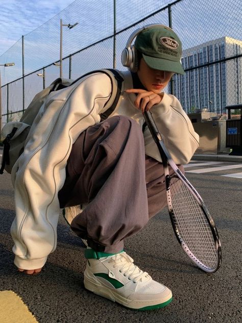 Korean Men Clothing, Sportswear Aesthetic, Aesthetic Outfit, Korean Men, The Holiday, Headphones, Tennis