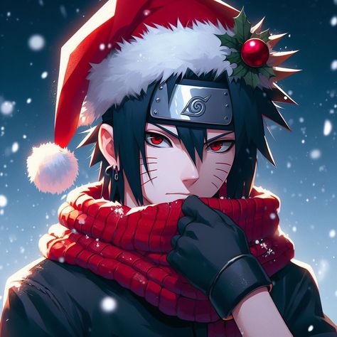 sasuke with santa hat and christmas style, digital art Sasuke Christmas, Christmas Naruto, Naruto Christmas, Anime Santa, Anime Christmas, Pop Culture Art, Christmas Style, Christmas Fashion, Santa Hat