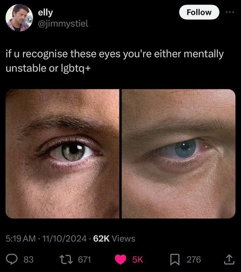 destiel | supernatural | dean and castiel Supernatural Bobby X Crowley, Supernatural Makeup Ideas, Castiel X Dean Fan Art, Destiel Memes Funny, Dean From Supernatural, Dean X Castiel Hard, Castiel Headcanon, Endverse Castiel, Bottom Castiel