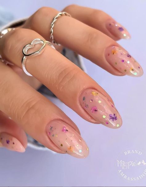 The Season's Brightest Spring Festival Almond Nail Design Almond Manicure, Floral Confetti, Violet Nails, Spring Acrylic Nails, Nail Color Trends, Almond Nails Designs, Almond Nail, Nail Fashion, Easter Nails