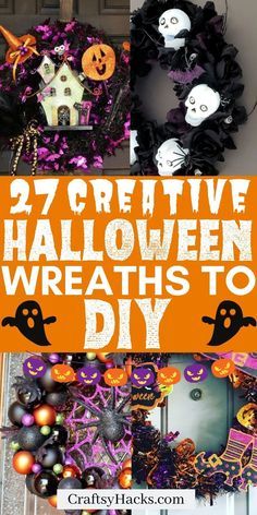 You can easily have fun finding new and creative ways to decorate for halloween when you create any of these stunning DIY halloween wreath ideas. These halloween decorating ideas will help you get inspiration to decorate your front door for halloween. Outdoor Halloween Wreath, Diy Halloween Ribbon Wreath, Halloween Wreath Ideas, Diy Halloween Witch, Halloween Decorating Ideas, Decorate For Halloween, Halloween Witch Wreath, Halloween Door Wreaths, Decorated Wreaths