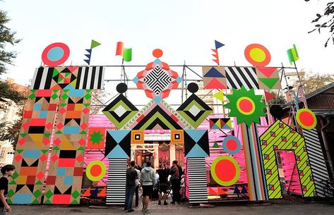 Morag Myerscough, Festival Entrance, Temporary Pavilion, Event Entrance, Color Factory, Graz Austria, Neon Colours, Festival Image, Psy Art