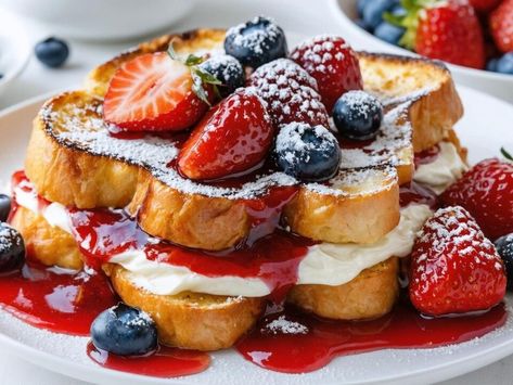 This 5-Ingredient Stuffed French Toast Tastes Like It's From a Fancy Brunch Spot - NewsBreak Parmesan Zucchini Fries, Fancy Brunch, Cinnamon Roll French, Cinnamon Roll French Toast, French Toast Casserole Recipes, Bagel Bites, Stuffed French Toast, Casserole Easy, Breakfast Casserole Easy