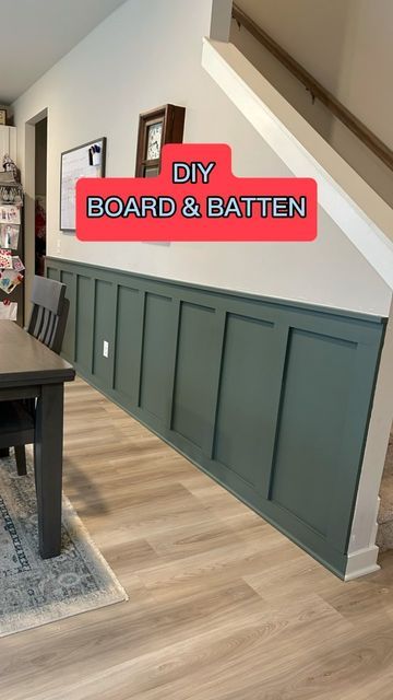 Jake From Upstate Farm on Instagram: "Kitchen DIY Board & batten #diy #homemakeover #boardandbatten #fyp #accentwall #kitchendesign #sherwinwilliams #pewtergreen #budgetdiy @homedepot" One Wall Board And Batten, Basement Board And Batten, Board And Batten Kitchen Walls, Board And Batten Kitchen, Half Wall Kitchen, Batten Diy, Kitchen Bar Table, Board Batten, House Upgrades