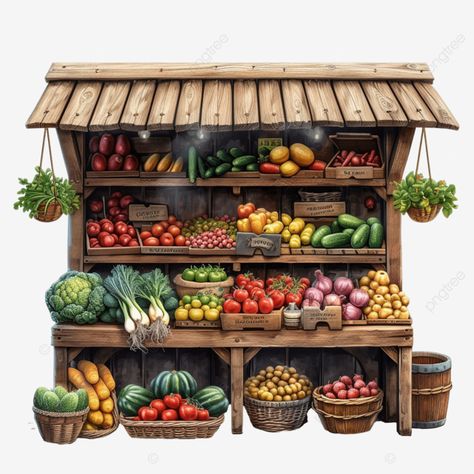 vegetable stall street shop marketplace Cottage Market, Vegetable Stall Design, Fruit Stall Drawing, Food Stall Illustration, Fruit Stand, Vegetable Stand Ideas Farmers' Market, Vegetable Market Drawing Watercolor Painting, Market Stall Display Ideas, Fruit Stall