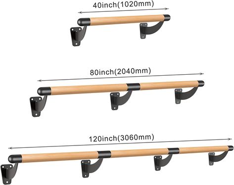 Amazon.com : SELEWARE Wall Mount Traditional Ballet Barre System Wood Ballet Bar Heavy Duty Danch Bar for Home Barre Movements Body Stretch, Practice Your Foot Positions 1.5 inch Dia 3-10FT Long : Sports & Outdoors Home Ballet Studio, Ballet Bar, Bar For Home, Small Home Gym, Wellness Room, Ballet Barre, Body Stretches, Workout Rooms, Home Gym