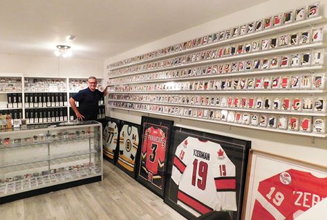 jay-jokisch-upper-deck-premier-patch-collection-4 Sports Card Shop Interior, Sports Memorabilia Room, Collectors Room Ideas, Sports Cards Display, Baseball Card Displays, Sports Memorabilia Display, Comic Room, Memorabilia Display, Sports Room