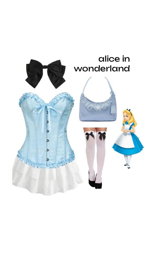 halloween costume idea! Alice in wondrland Alice N Wonderland Costume, Love Halloween Costumes, Alice In Wonderland College Costume, Alice In Wonderland Corset Costume, Alive In Wonderland Halloween Costume, Alice Costume Aesthetic, Cute Black Halloween Costumes, Hot Customes Women, Alive And Wonderland Costume