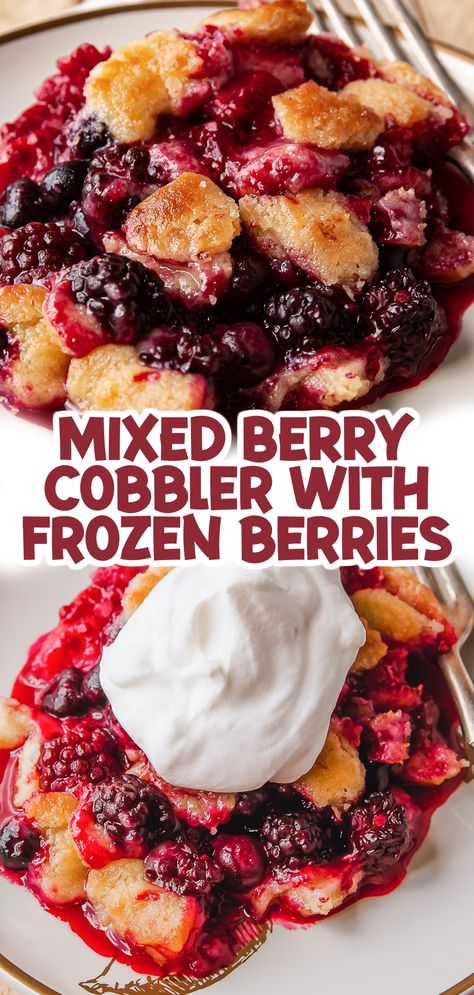 Four Berry Cobbler, Mixed Berry Cobbler Healthy, Mixed Berry Cobbler Recipes, Mixed Berry Cobbler With Frozen Berries And Pie Crust, Mixed Berry Recipes Desserts, Mixed Berry Cobbler Recipe Frozen Fruit, Desserts Using Frozen Fruit, Triple Berry Cobbler With Frozen Berries, Mixed Fruit Pie Recipes