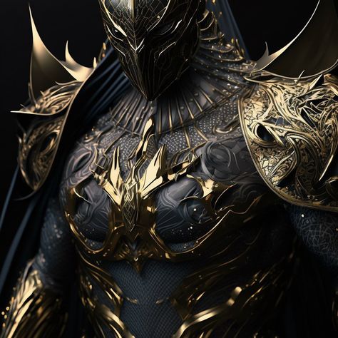 Black And Gold Armor, Gold Armor, Black Armor, Batman Artwork, Star Wars Outfits, 다크 판타지, Knight Art, Beautiful Dark Art, Fantasy Armor